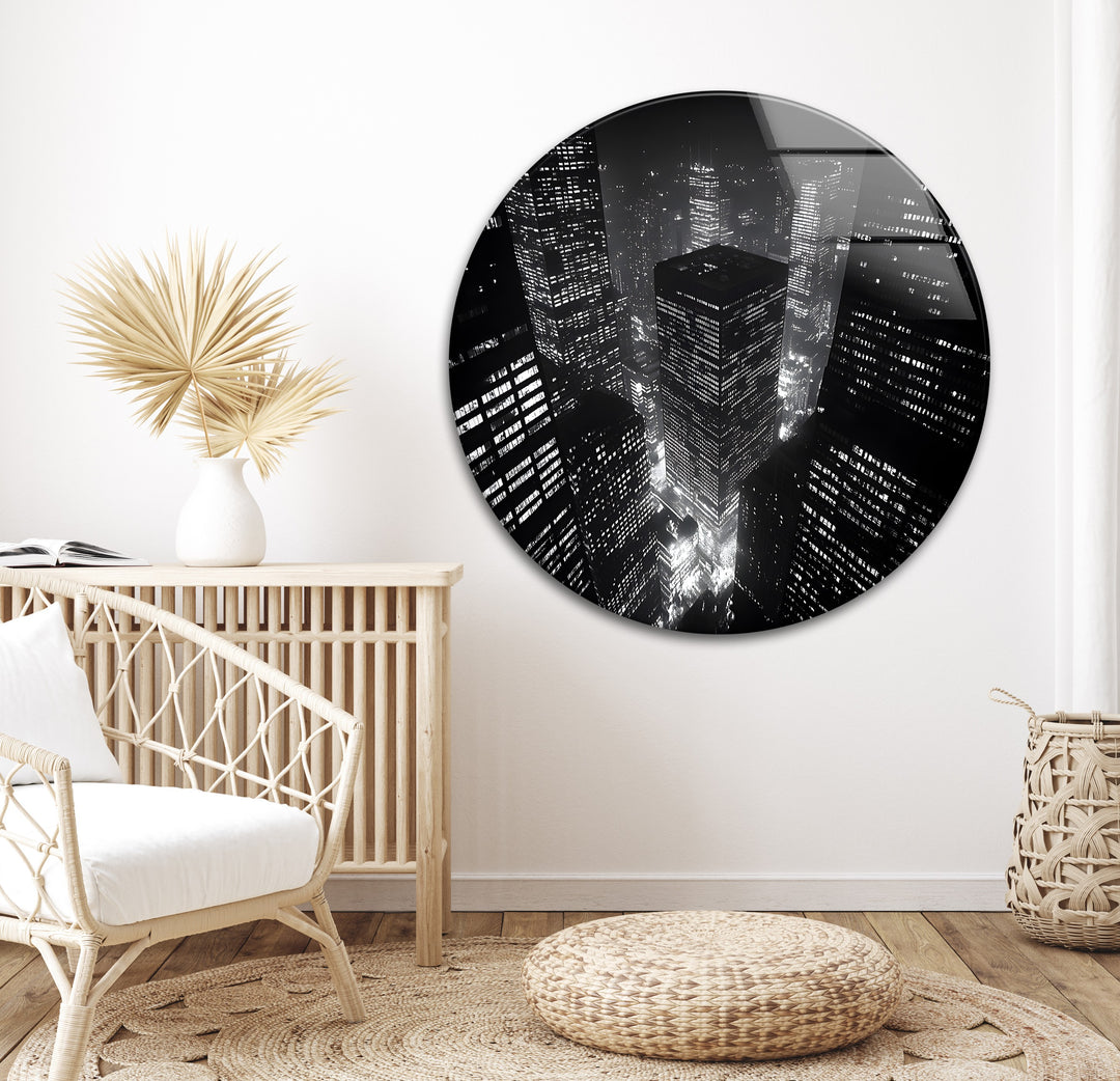 City Skyline: Beautiful Black and White City Lights Art on Glass
