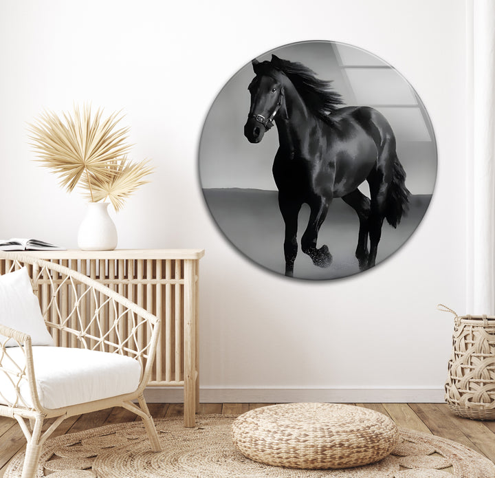 Majestic Black Stallion – Black & White Horse Photography Wall Art