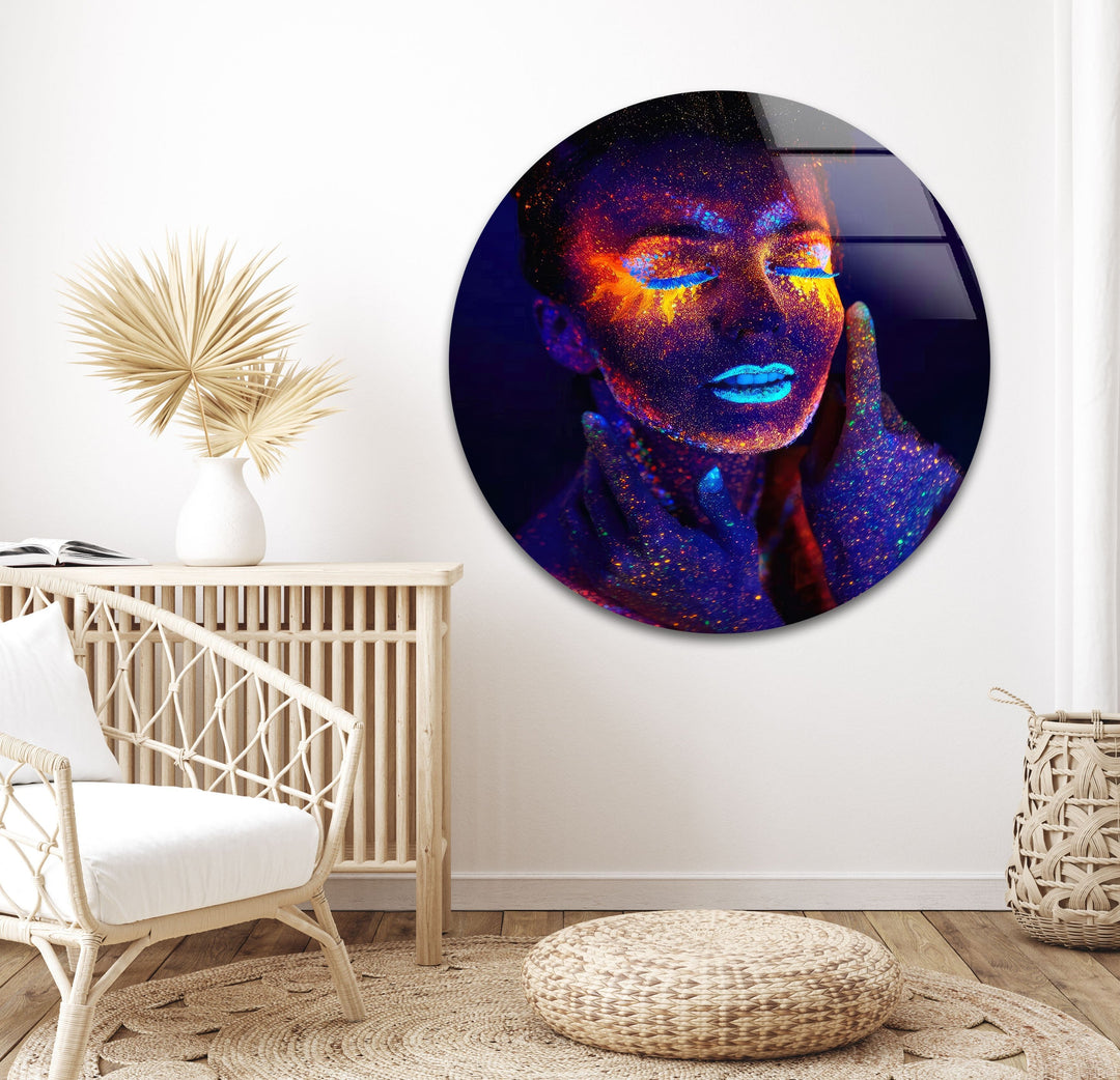 Color Bomb Woman Glass Wall Art glass photo prints, glass picture prints
