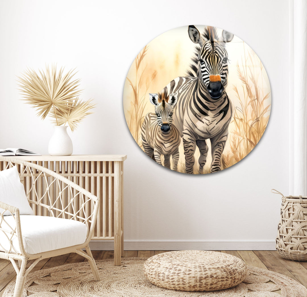 Zebra Family Glass Wall Art glass image printing, glass prints from photos
