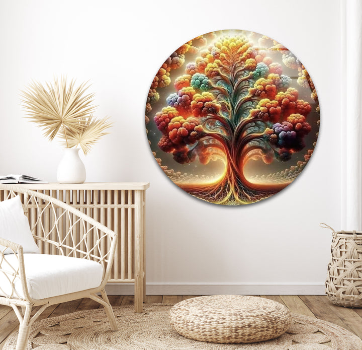 Colored Life of Tree Glass Wall Art print picture on glass, Tempered Glass Wall Art