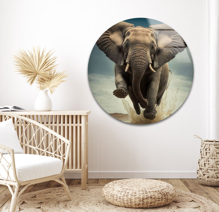 Elephant Running Glass Wall Art glass image printing, glass prints from photos