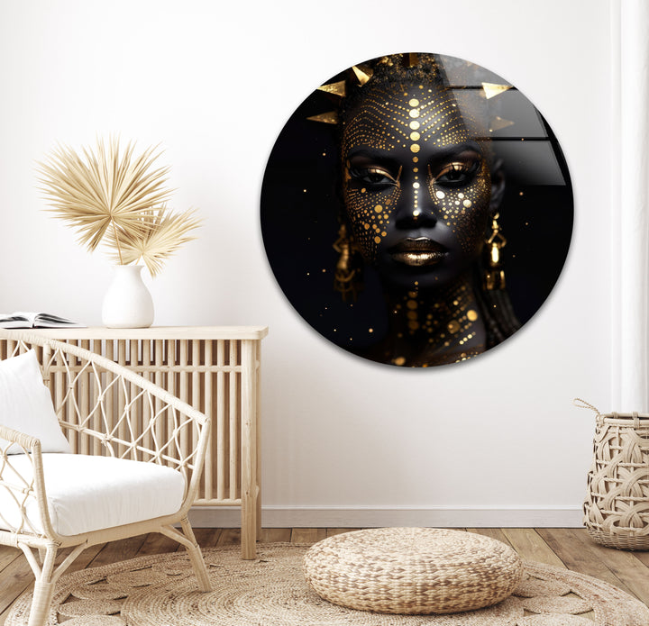 Gold Face African Woman Glass Wall Art