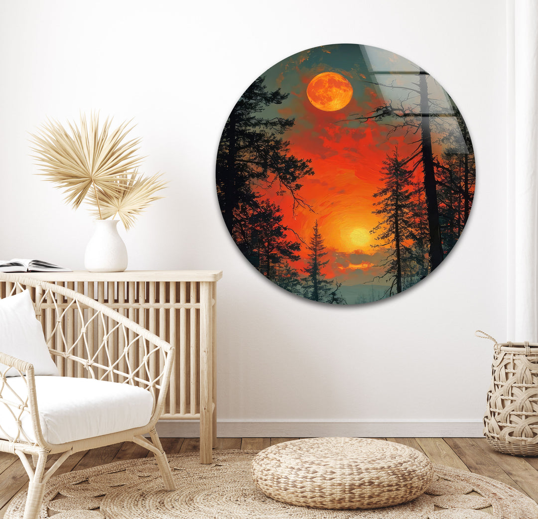 Blood Moon In The Forest Glass Wall Art glass art painting, glass art for the Wall