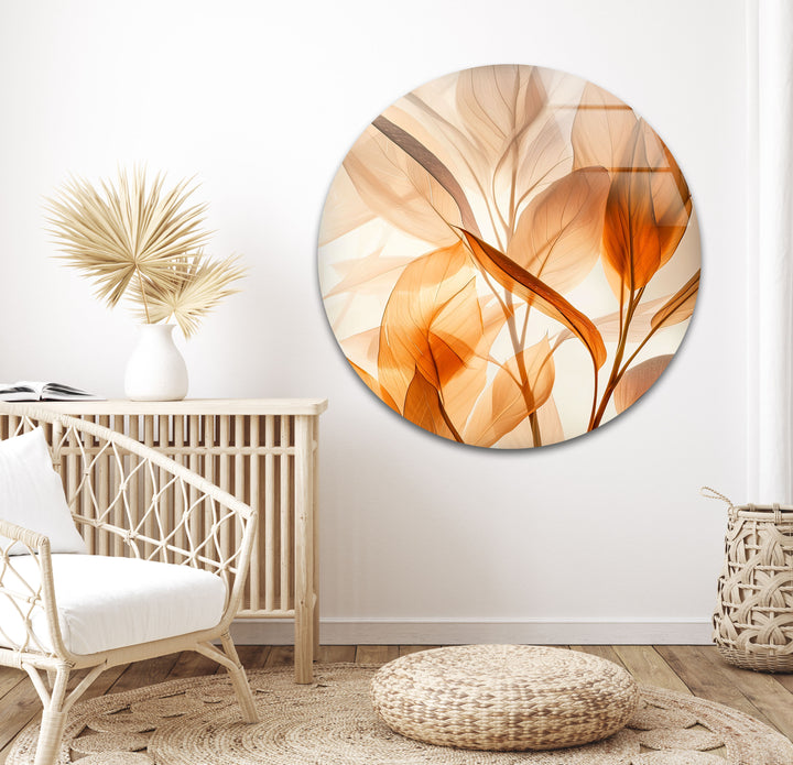 Watercolor Orange Leaves Glass Wall Art, glass art painting, glass art for the Wall