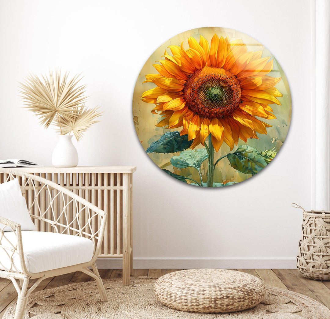 Watercolor Sunflower Glass Wall Art, glass pictures for Wall, glass prints wall art