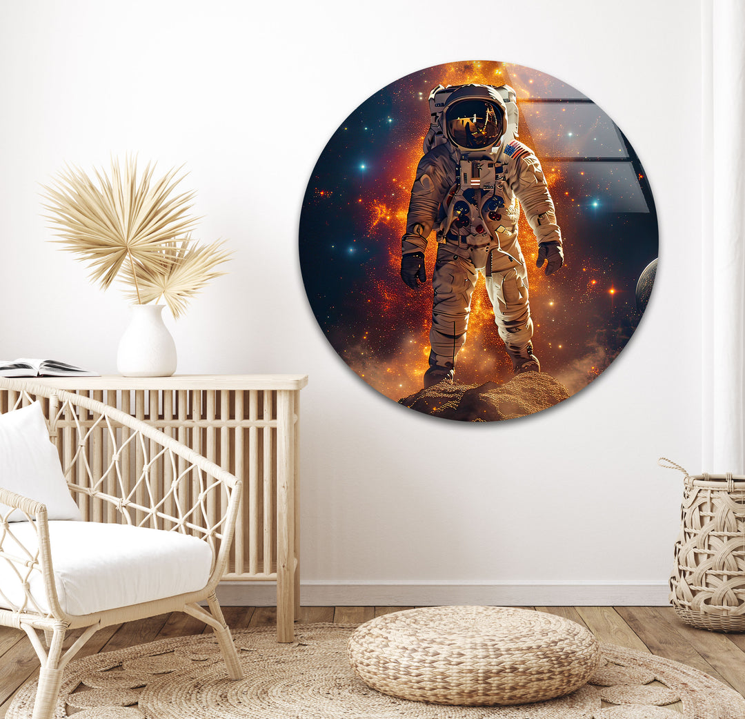 Astronaut on the Moon Glass Wall Art, photo print on glass, prints on glass wall art