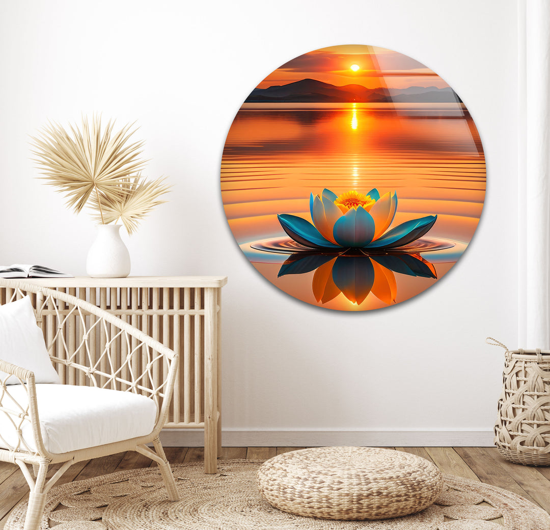 Lotus At Sunset Glass Wall Art, large glass photo prints, glass wall photos