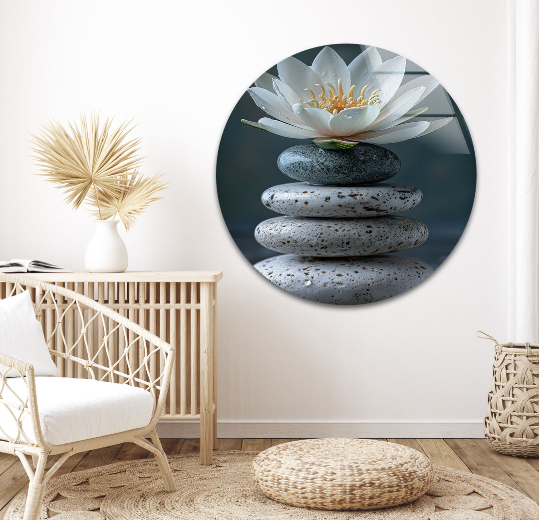 Zen Stones & Lotus Glass Wall Art, glass image printing, glass prints from photos