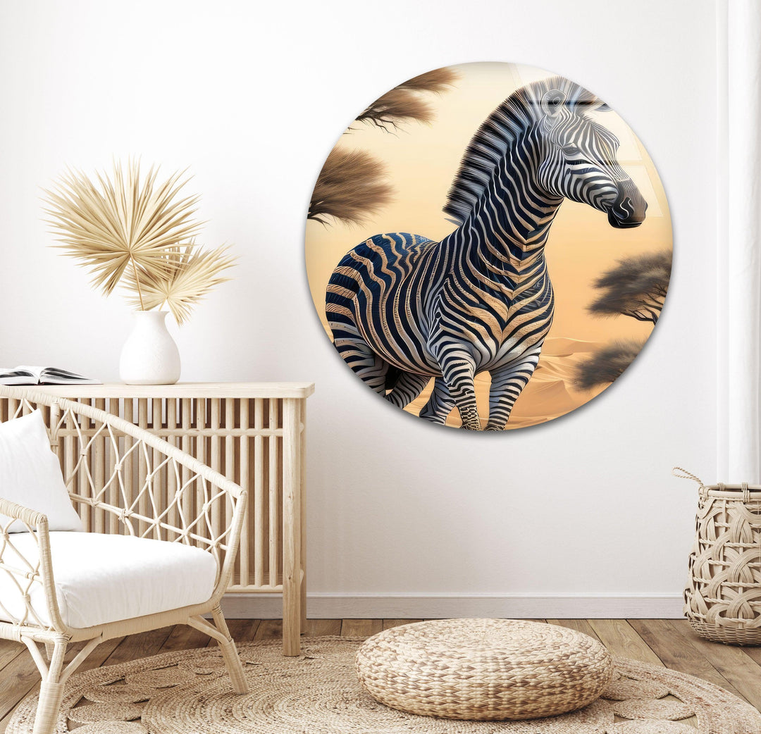 Zebra in The Desert Glass Wall Art picture on glass wall art, photos printed on glass