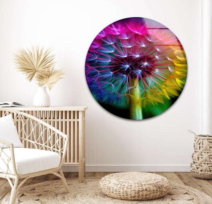 Rainbow Dandelion Glass Wall Art, glass art painting, glass art for the Wall