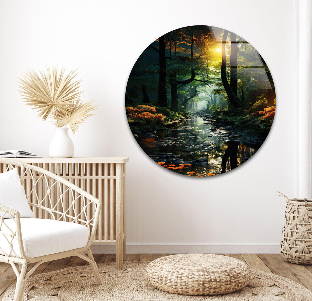 Trees & Flowers in Forest Glass Wall Art custom glass photo prints, large glass prints