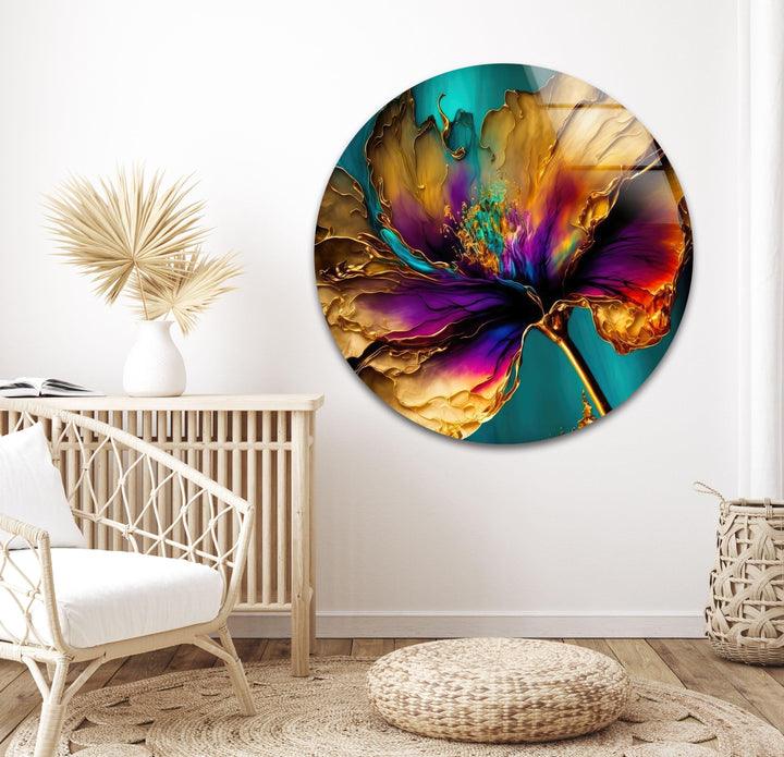 Gold Abstract Flower Glass Wall Art, stained glass wall art, stained glass wall decor