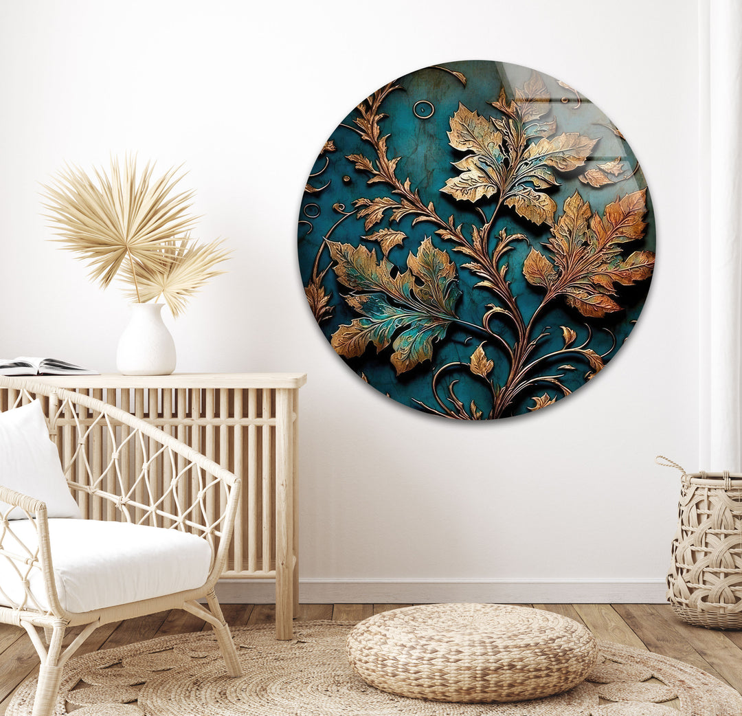 Copper Relief Leaves Glass Wall Art, art glass wall art, glass wall art pictures