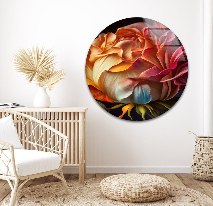 Multicolored Rosebud Glass Wall Art, glass art painting, glass art for the Wall