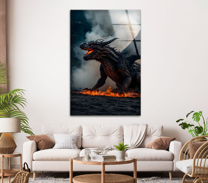 A breathtaking Inferno Dragon in its fiery domain, perfect for fans of fantasy art and mythical creatures.
