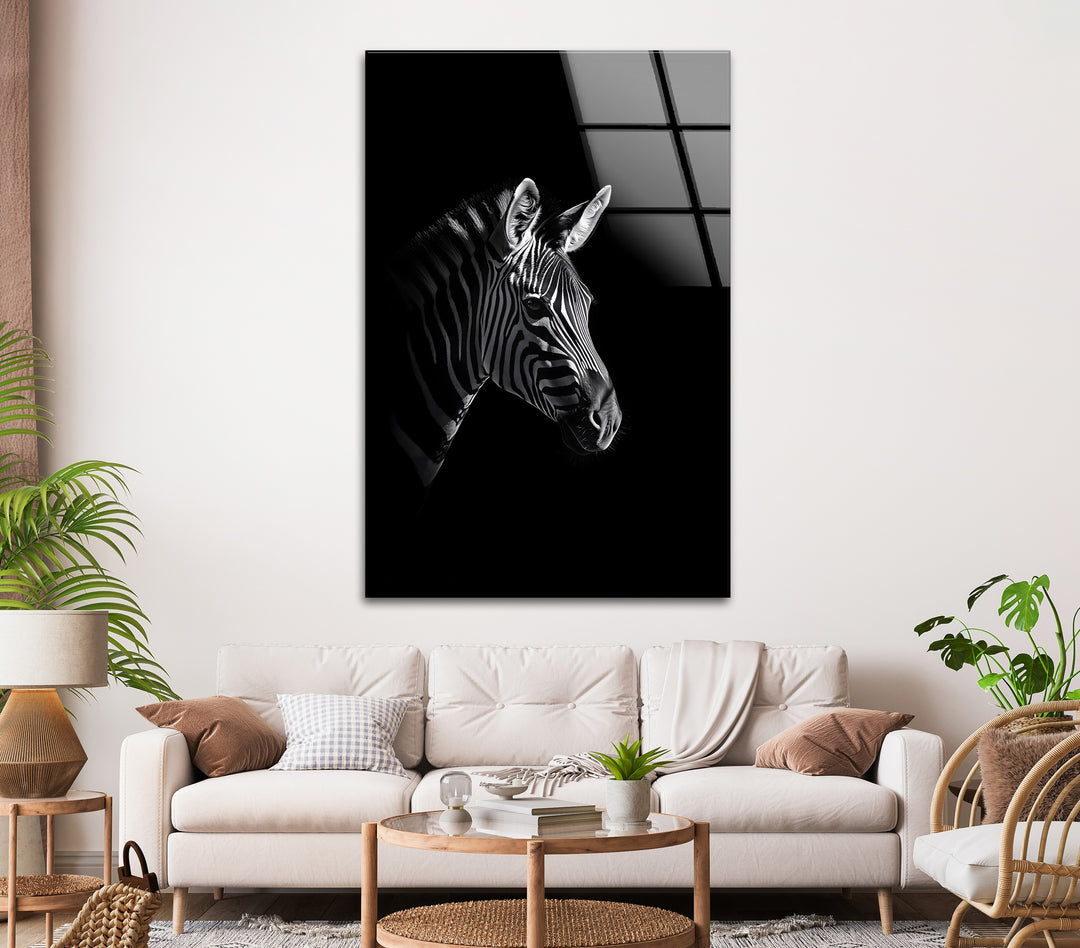 Zebra Power: Striking Black and White Portrait on Glass
