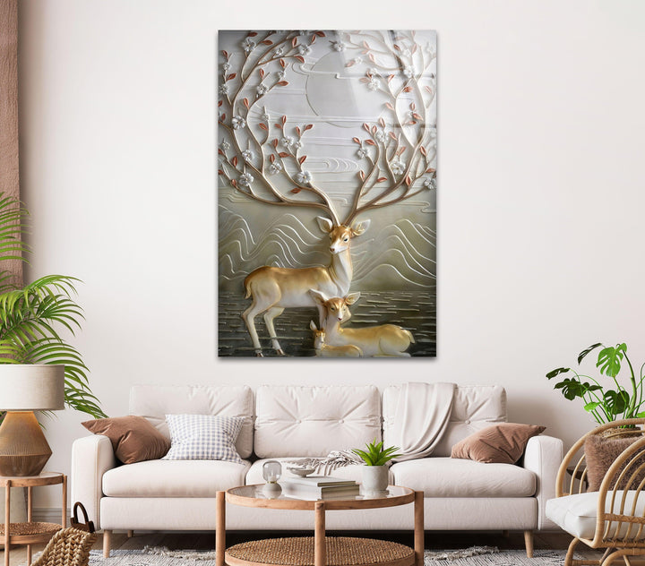 Deer Family Glass Wall Art Glass Printing Wall Art, Print photos on glass
