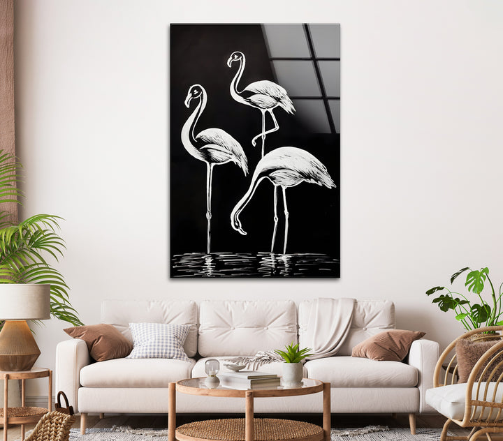 Elegant Flamingos – Black & White Minimalist Wall Art