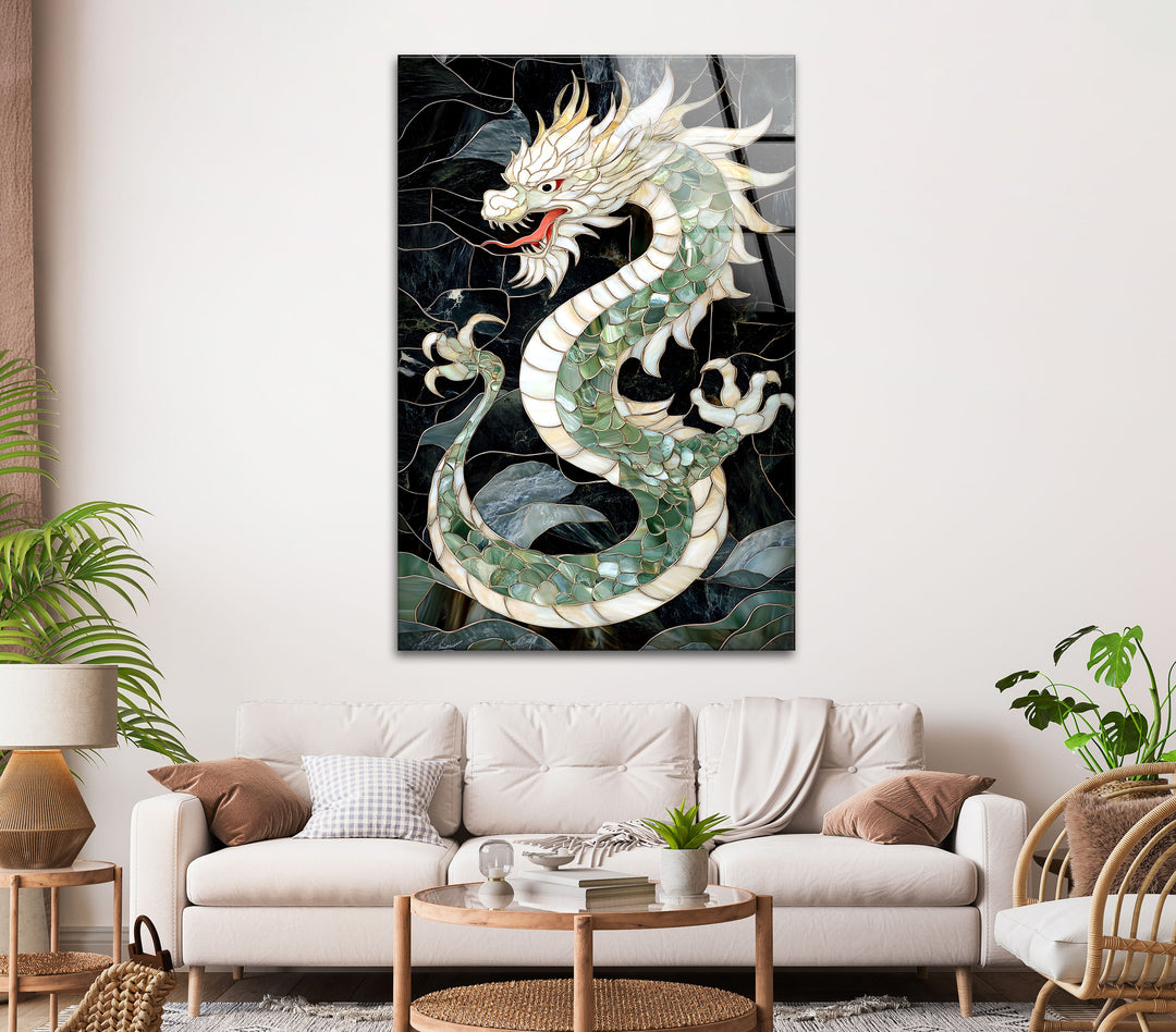 Exquisite dragon artwork, with the intricate beauty of green mosaic scales and elegant detail.
