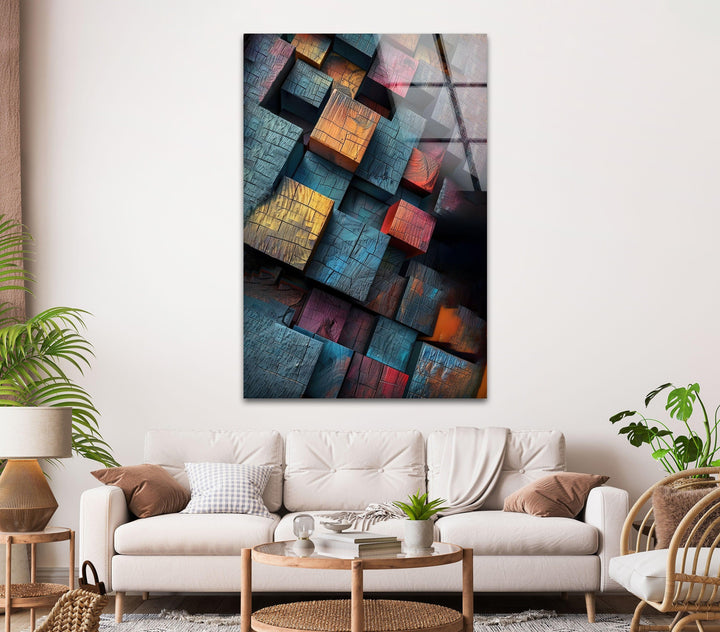 Colored Wood Cubes Glass Wall Art glass wall decor, glass wall art decor
