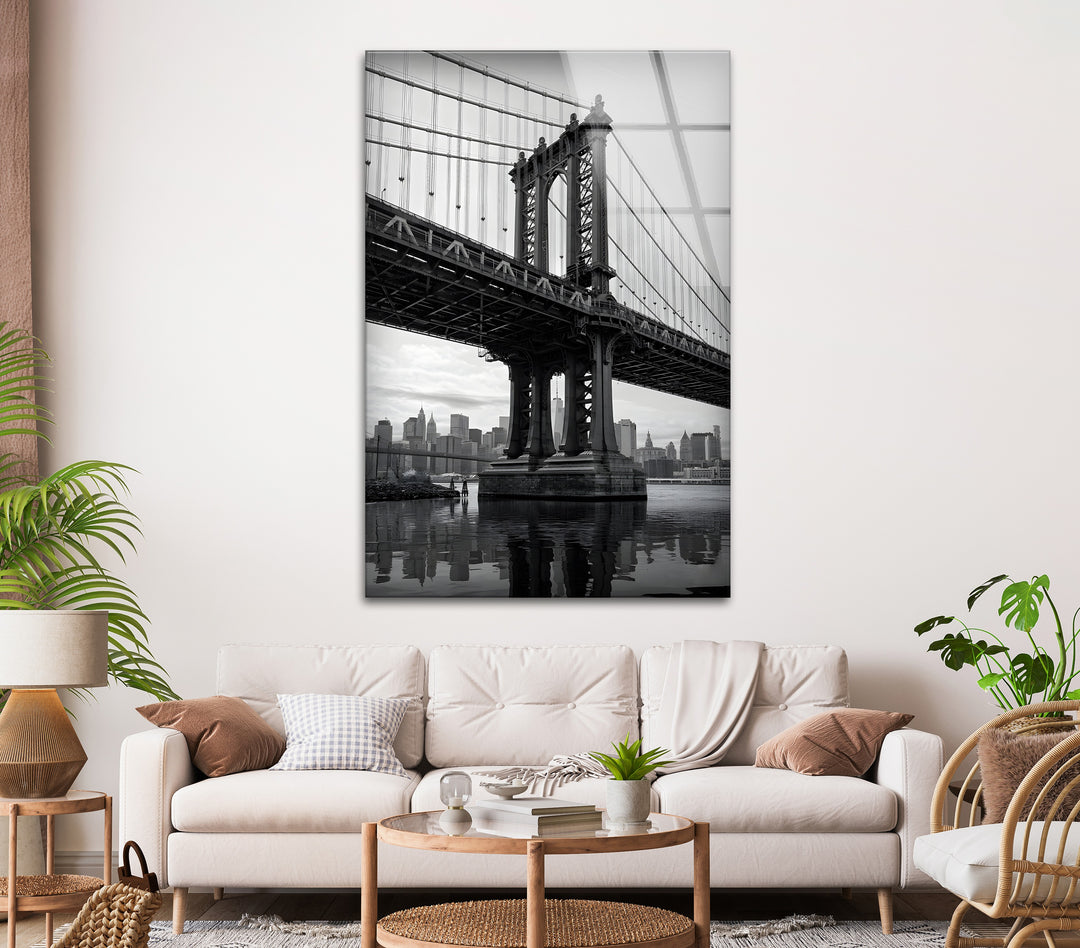 Architectural NYC bridge artwork printed on tempered glass.
