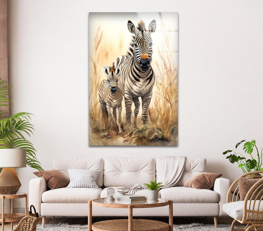 Zebra Family Glass Wall Art glass photo prints, glass picture prints
