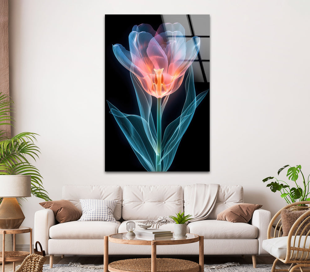 Colorful Xray Flower Glass Wall Art, picture on glass wall art, photos printed on glass