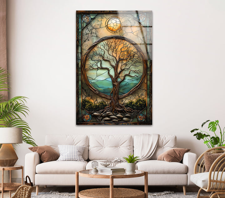 Life Of Tree Vintage Picture Glass Wall Art glass pictures for Wall, glass prints wall art