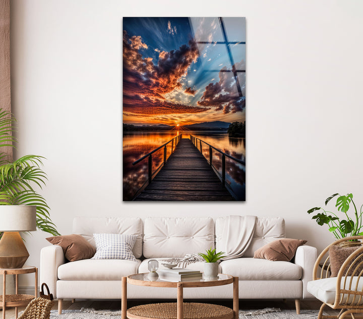 Peaceful Lakeside & Dock Glass Wall Art glass pictures for Wall, glass prints wall art