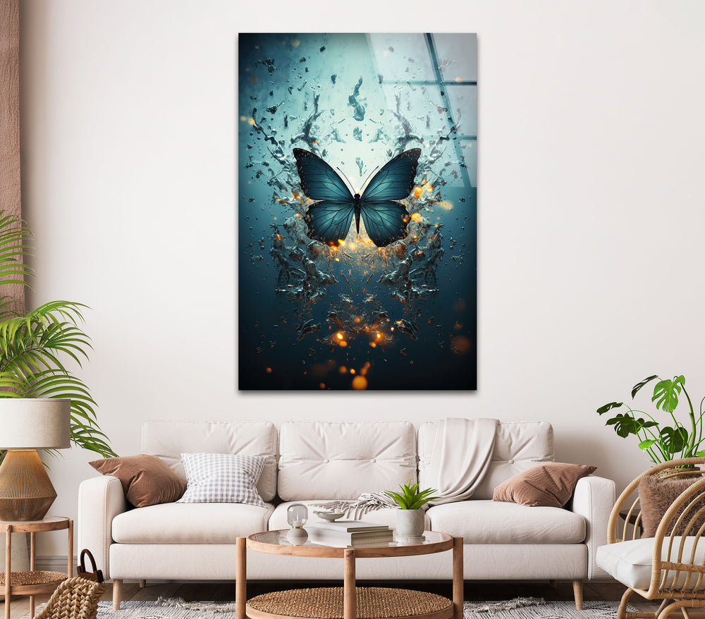 Morpho Anaxibia Glass Wall Art             glass wall decor, glass wall art decor