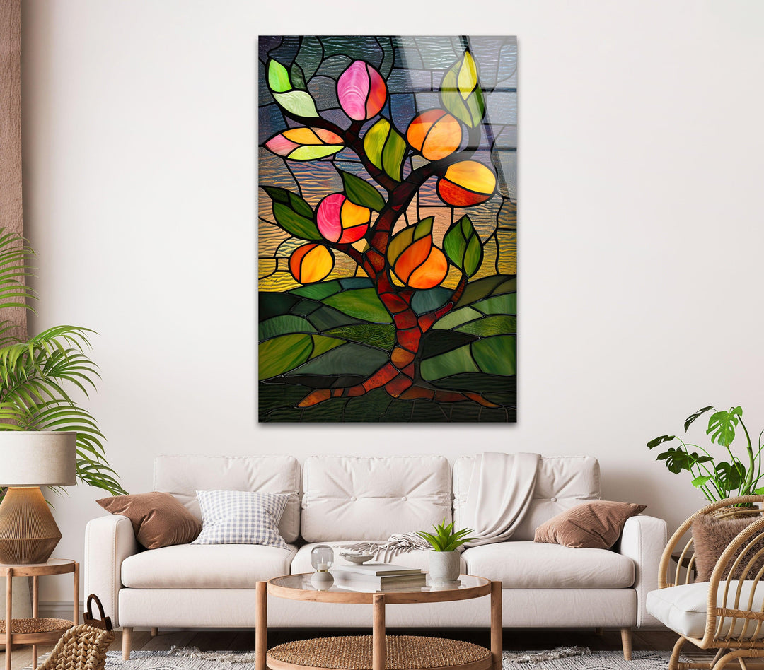 Stained Flower Art Glass Wall Art print picture on glass, Tempered Glass Wall Art