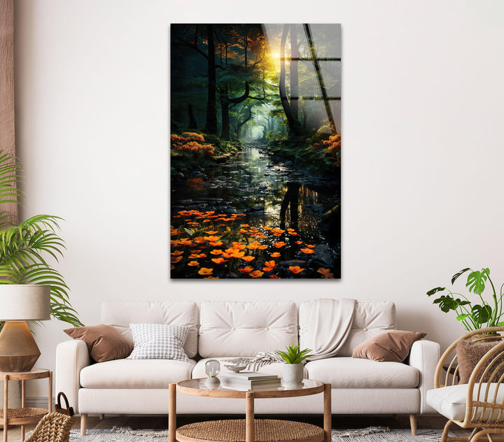 Trees & Flowers in Forest Glass Wall Art large glass photo prints, glass wall photos