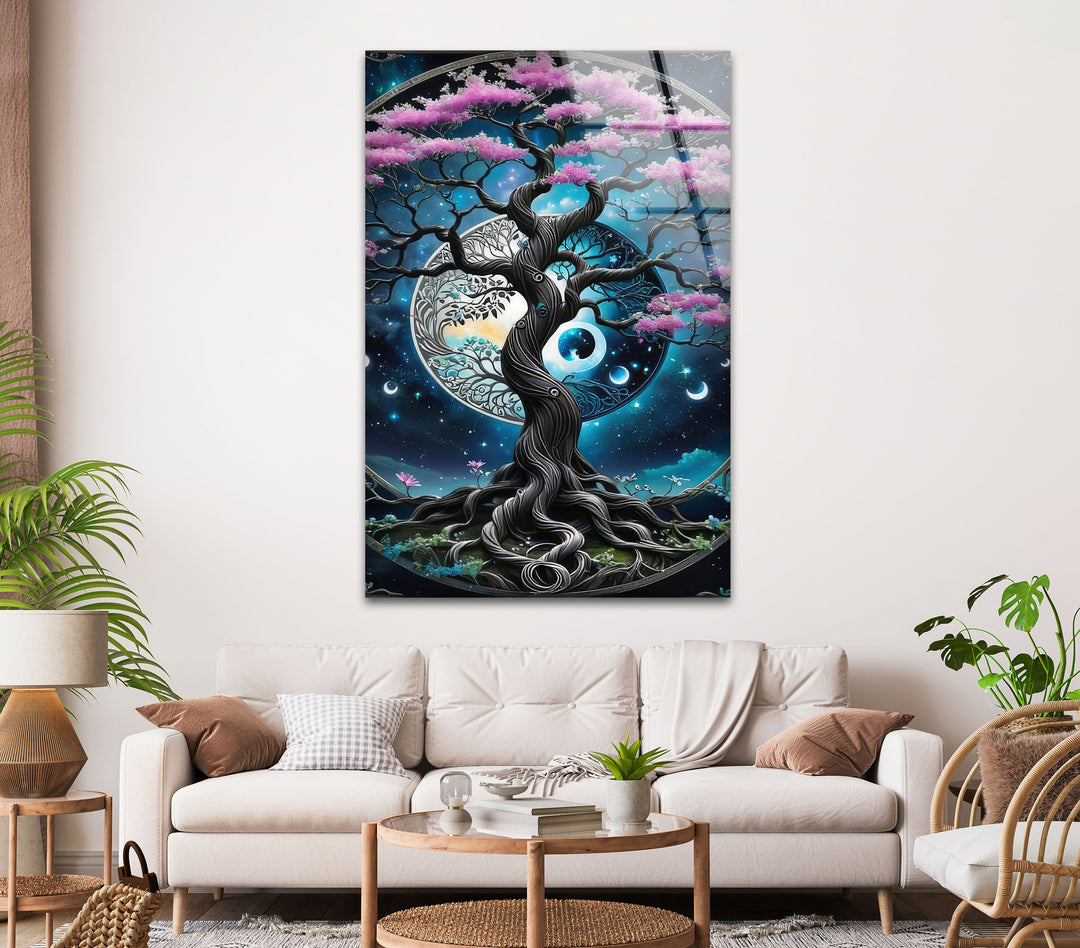 Life of Tree & Yin Yang Glass Wall Art print picture on glass, Tempered Glass Wall Art