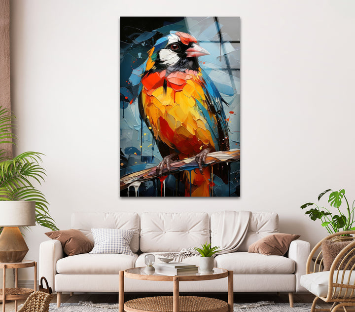 Colorful Bird Painting Glass Wall Art custom glass pictures, glass art prints