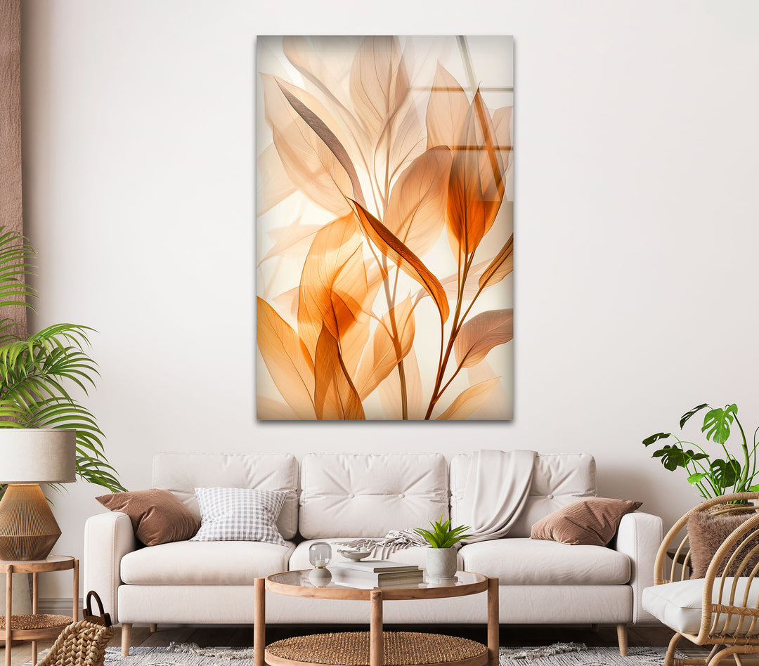 Watercolor Orange Leaves Glass Wall Art, custom glass pictures, glass art prints