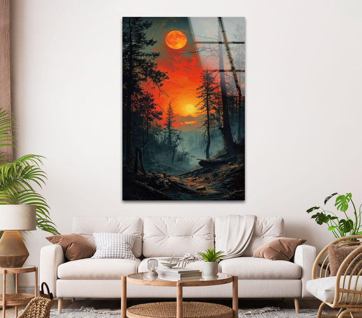 Blood Moon In The Forest Glass Wall Art glass wall decor, glass wall art decor