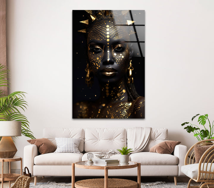 Gold Face African Woman Glass Wall Art