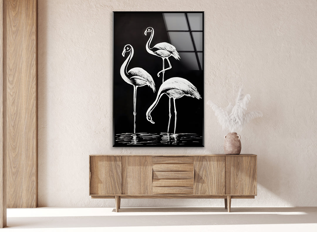 Elegant Flamingos – Black & White Minimalist Wall Art