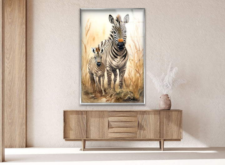 Zebra Family Glass Wall Art picture on glass wall art, photos printed on glass
