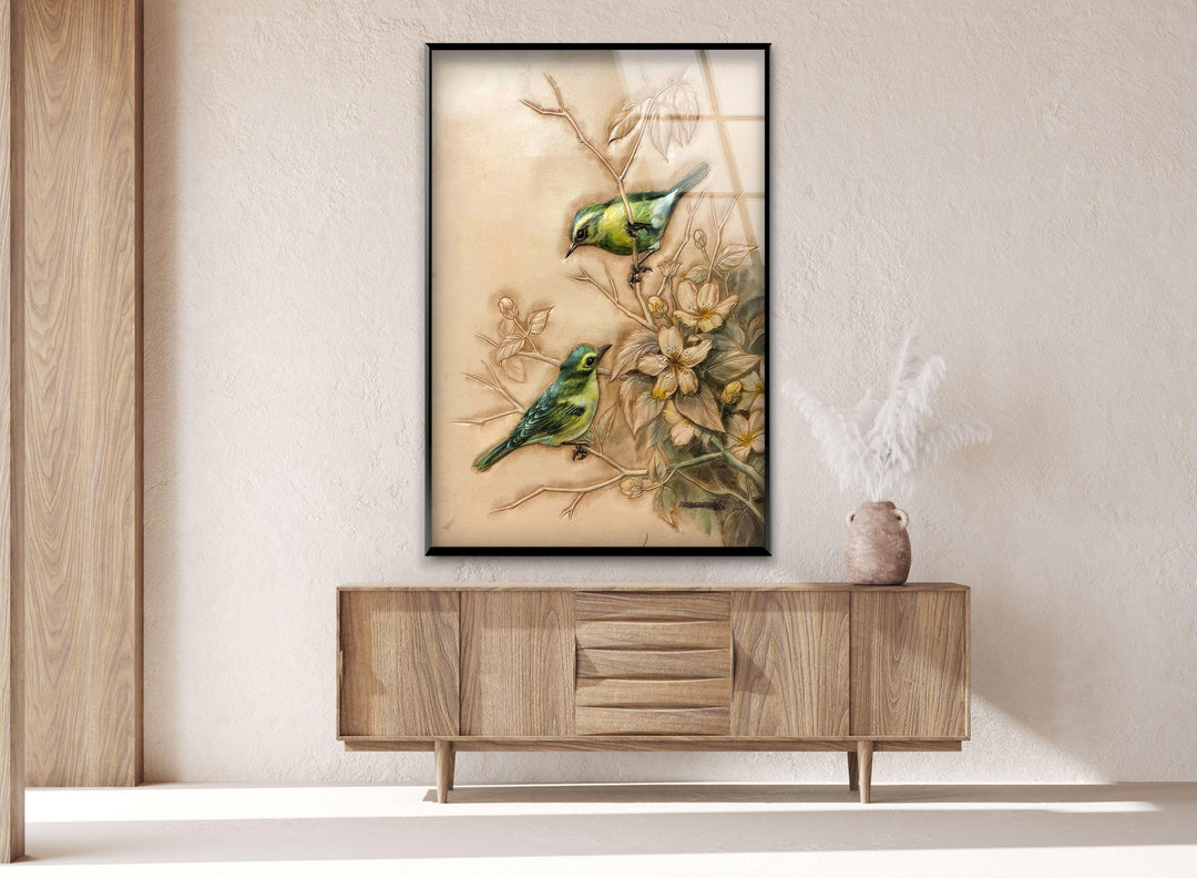 Green Sparrows Glass Wall Art art glass wall art, glass wall art pictures
