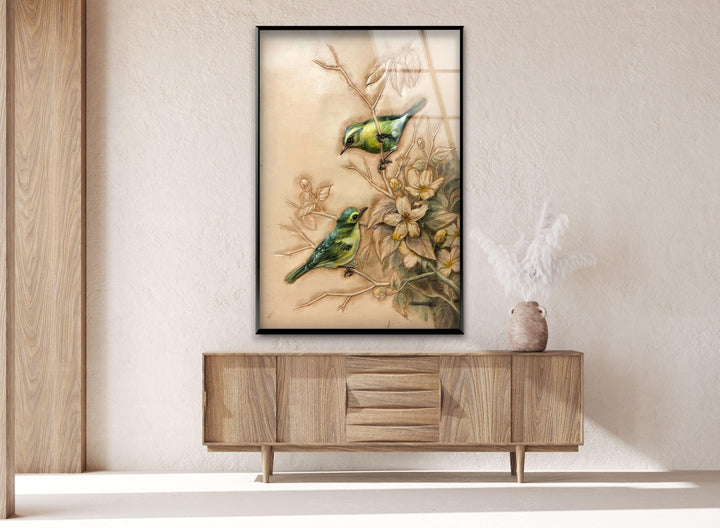 Green Sparrows Glass Wall Art art glass wall art, glass wall art pictures
