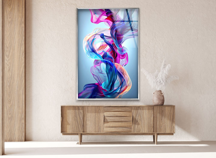 Colored Pink and Blue Fractal Glass Wall Art glass pictures for Wall, glass prints wall art
