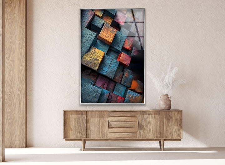 Colored Wood Cubes Glass Wall Art glass art painting, glass art for the Wall
