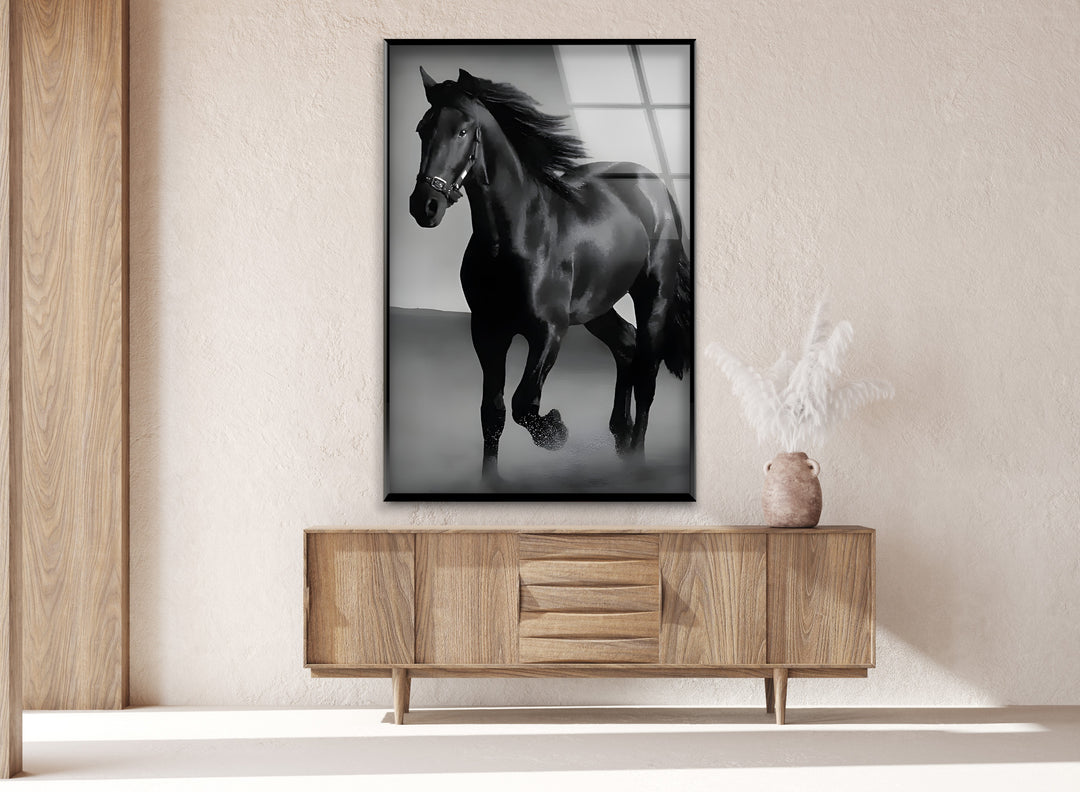 Majestic Black Stallion – Black & White Horse Photography Wall Art