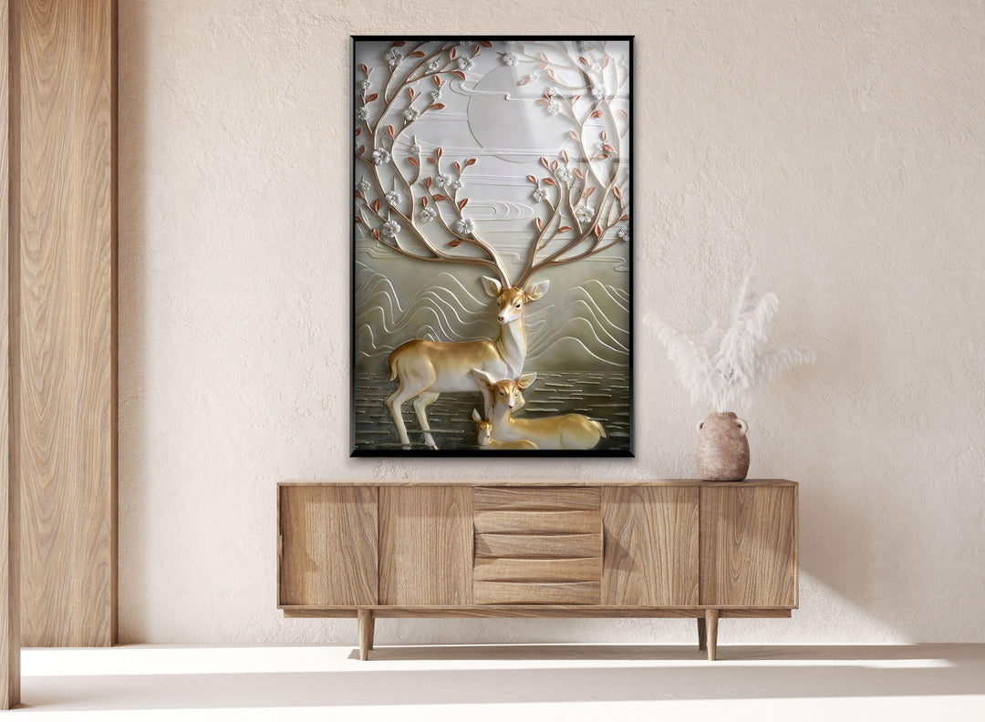 Deer Family Glass Wall Art custom glass pictures, glass art prints
