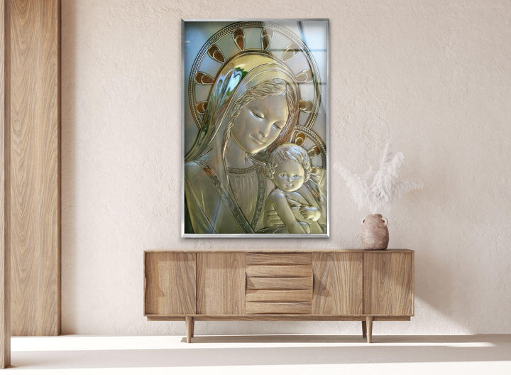 Mom and Child Glass Wall Art glass art painting, glass art for the Wall
