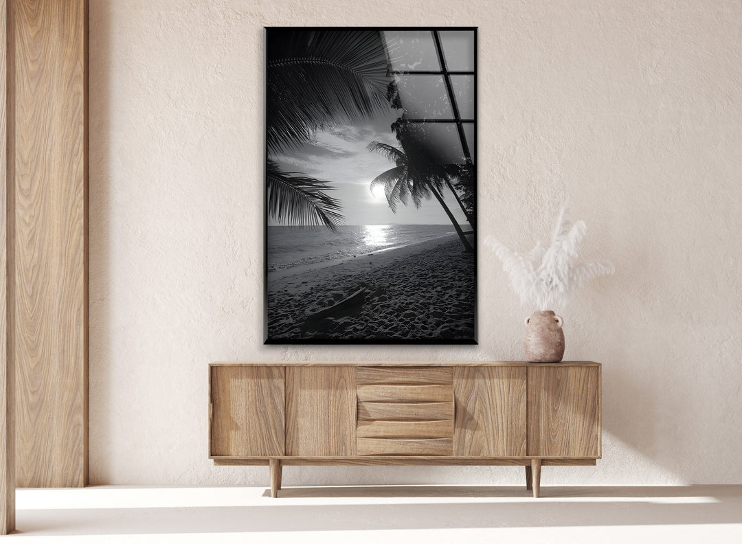 Palm Trees & Sunset - Timeless Black and White Glass Wall Decor
