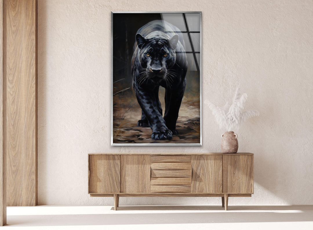 Black Puma Glass Wall Art custom glass pictures, glass art prints
