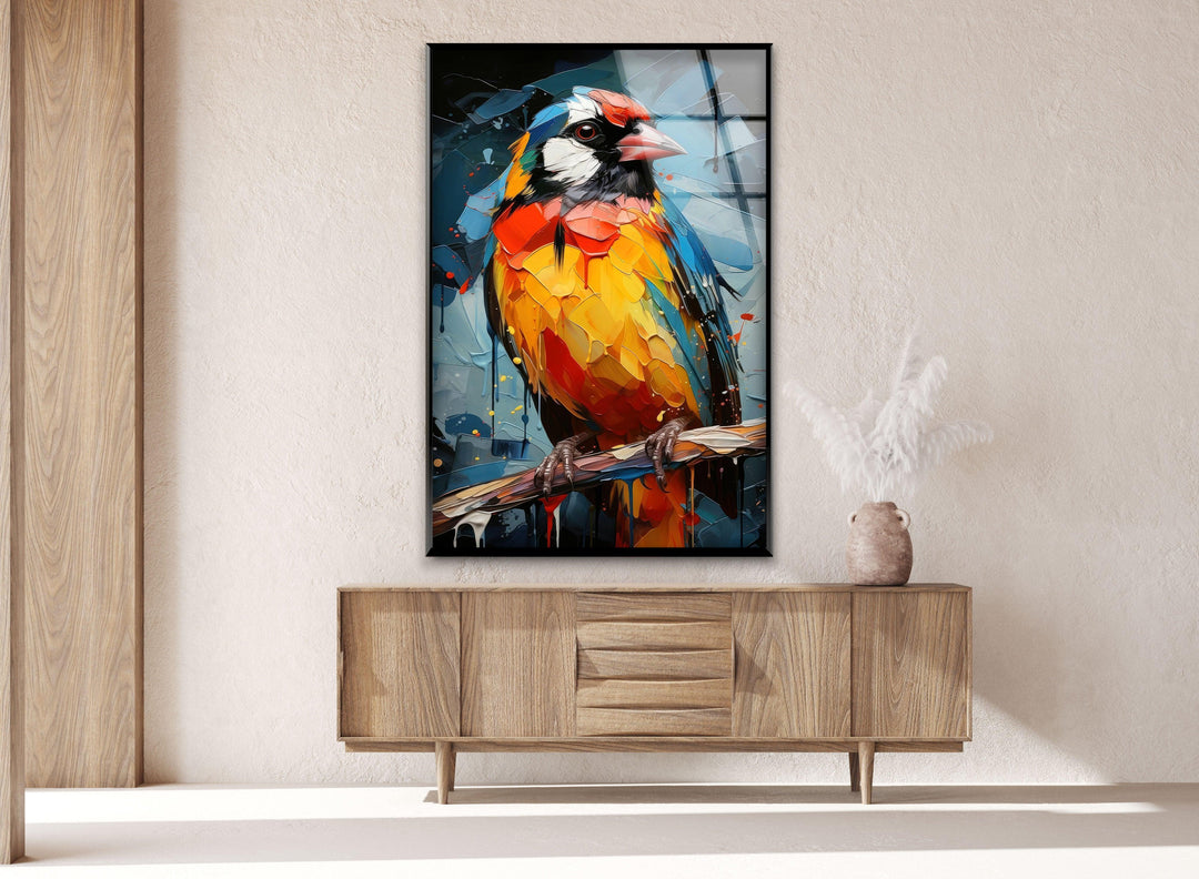 Colorful Bird Painting Glass Wall Art custom glass photo prints, large glass prints